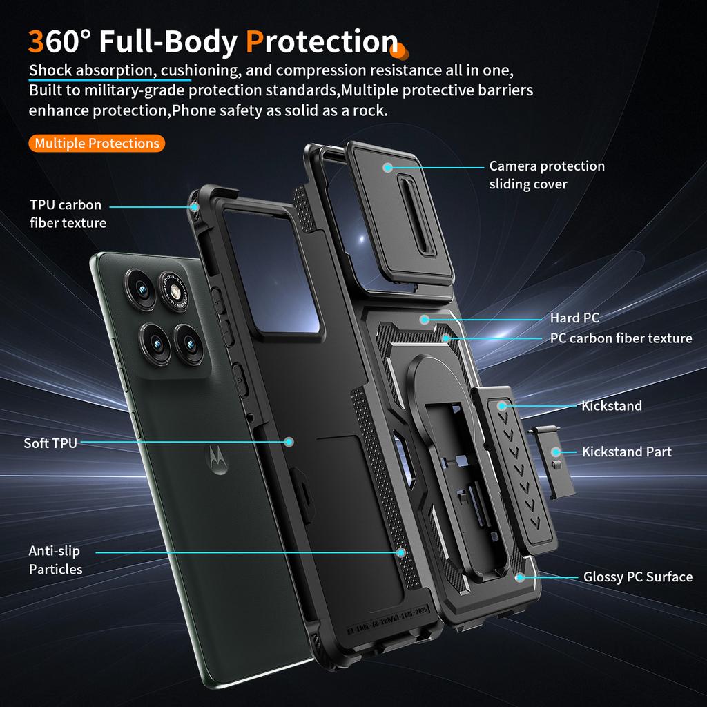 Чехол-слайдер с защитой камеры и подставкой для Motorola Edge 2026 60 Pro 5G, ТПУ-каркас, Жесткий пластиковый корпус, Fundas