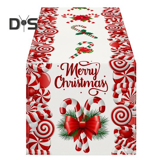 Рождественская дорожка для стола с принтом в виде конфет и букв, прямоугольная, простая в уходе, защита стола, праздничная атмосфера, банкеты, праздничные украшения для вечеринок, скатерть