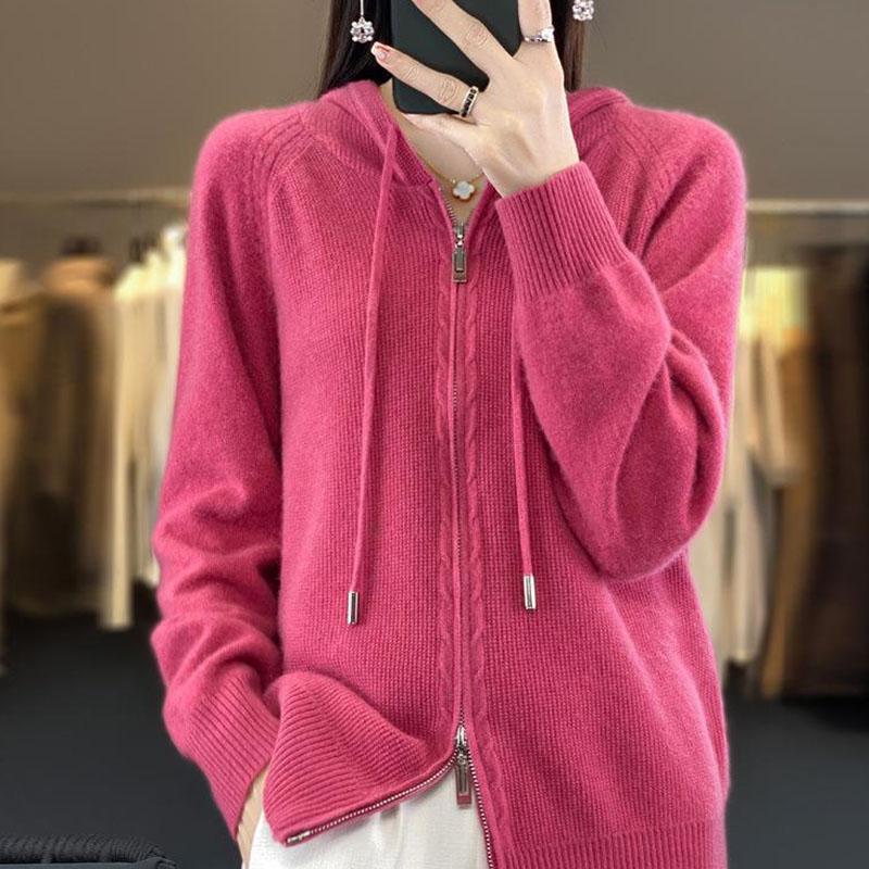 Осенне-зимний повседневный вязаный кардиган с капюшоном, простой модный стиль, свободный вязаный свитер