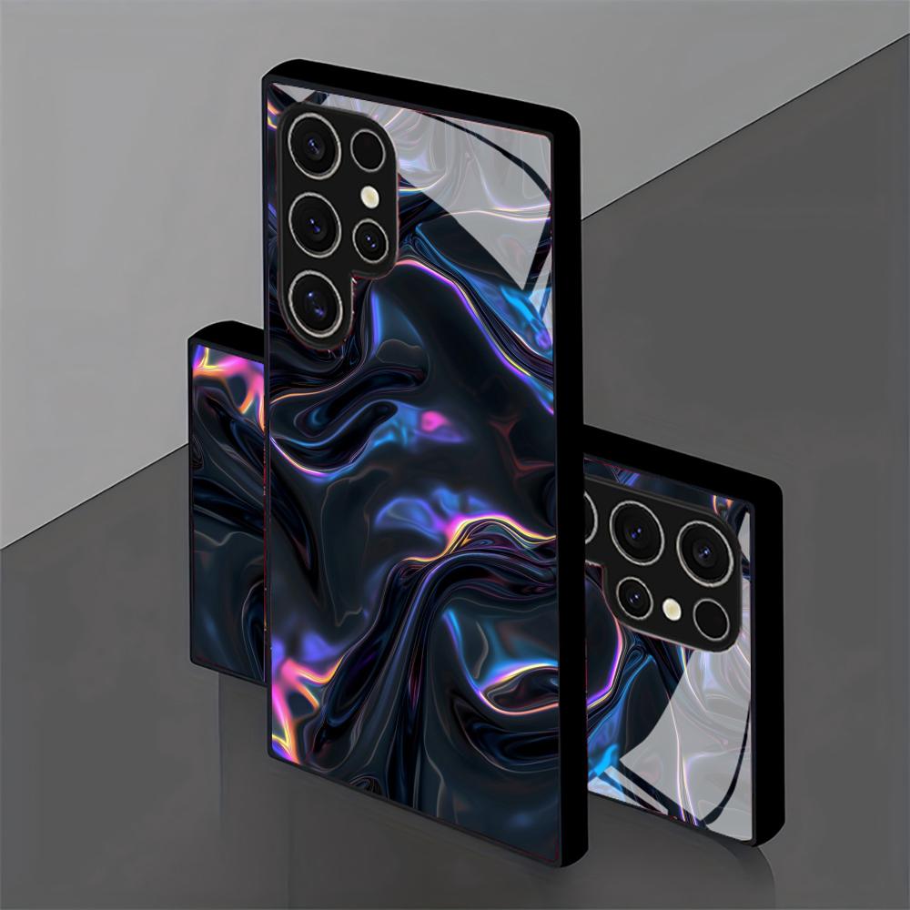 Стеклянный чехол для телефона с узором «Текучий свет» для Samsung Galaxy S26 S25 S24 S22 S23 Ultra S21 S20 Plus 5G, противоскользящий, полностью закрывающий