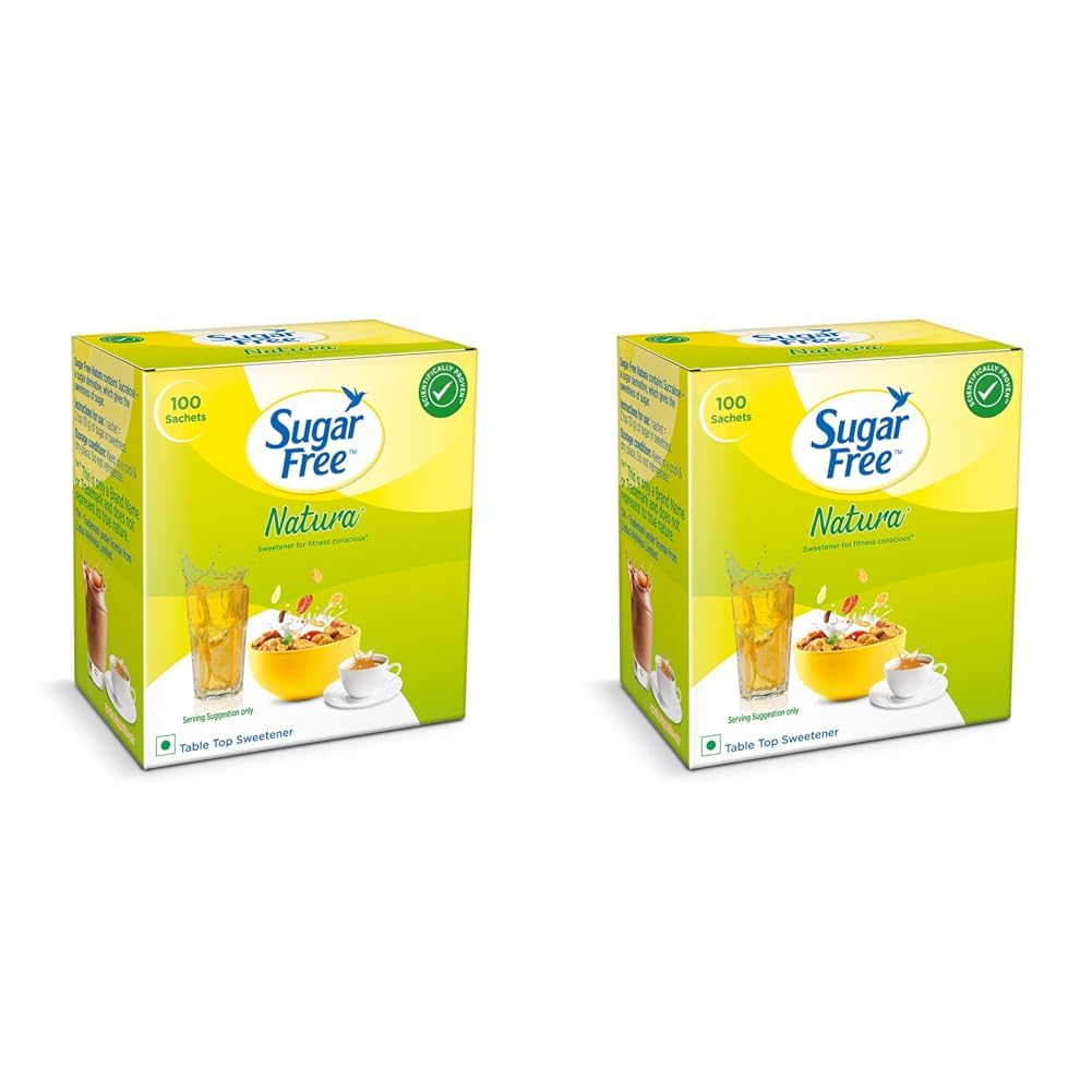 Sugar Free Natura Zero Calorie Sweetener 100 Sachets Pack of 2 | Equivalent To 1Kg Sugar | Heat-Stable, Safe & Sweet 75g