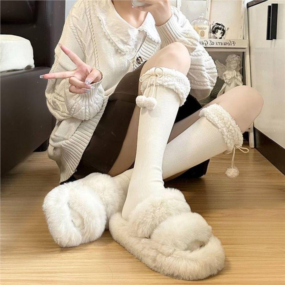 Повседневные вязаные носки из телячьей шерсти, хлопковые пушистые длинные носки до колена, новые женские длинные носки