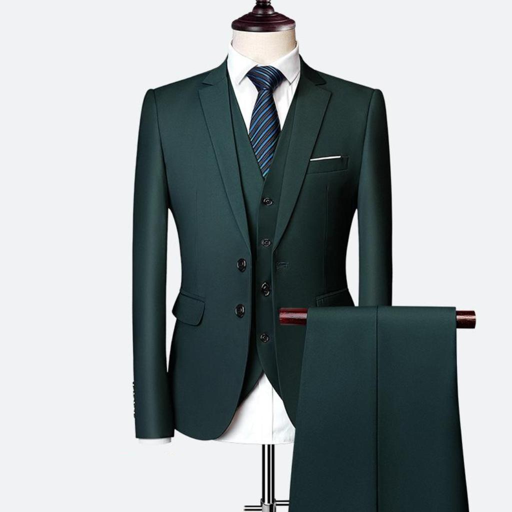 Solid Color Men's Business Casual Suit Spring and Autumn Three-piece Double-button Suit Jacket + Vest + Pants