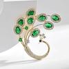 Women Brooch Peacock Shape Faux Emerald Rhinestone Retro Anti-slip Shoulder Bag Suit Coat Collar Hat Clothes Anti-exposure Pin Party