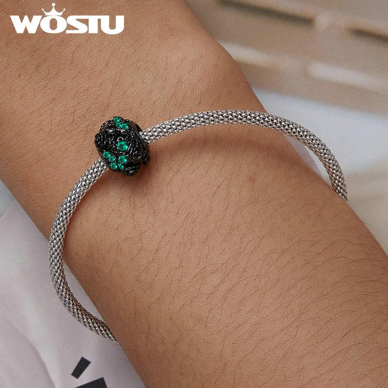 WOSTU 925 Sterling Silver Moonlight Rose & Skull Heart-shaped Rose & Letter A Charms Beads for Women DIY Original Bracelet Necklace Fashion Jewelry