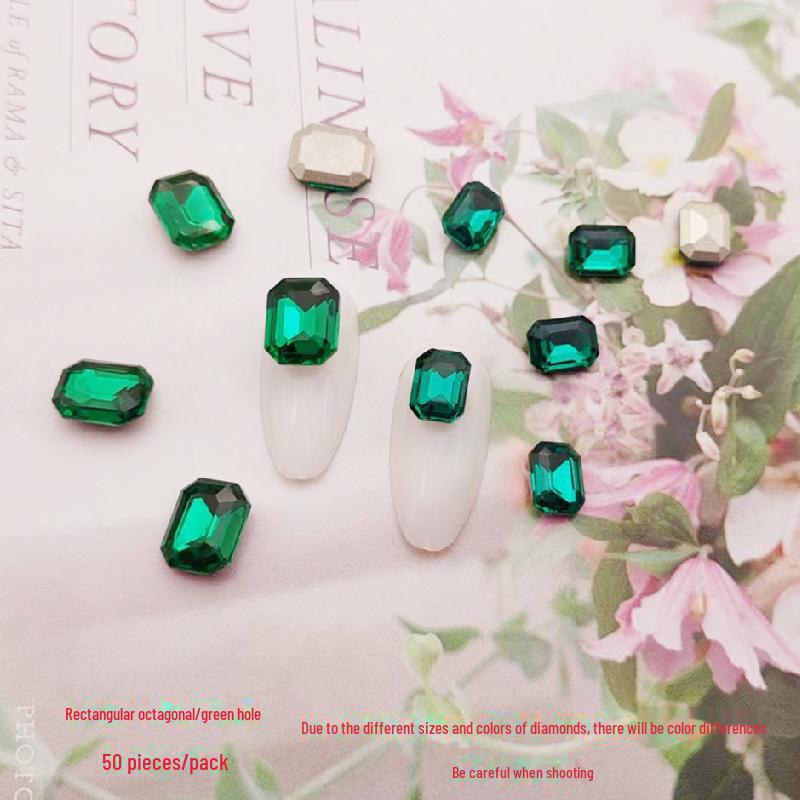 Прямоугольные восьмиугольные наклейки для дизайна ногтей - хрустальные стеклянные бриллианты и цветные сахарные камни