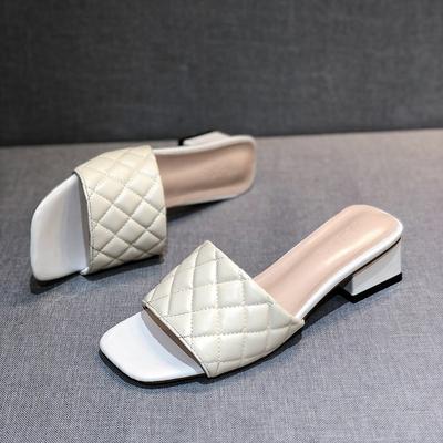 Мода Женская мода Дизайн плетеные мягкие тапочки белые квадратный каблук кожаные женские туфли вечерние летние женские сандалии с квадратным носком
