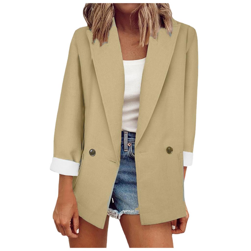 Ladies Long Puff Sleeve Solid Color Pleated Jacket Ladies Cardigan Pocket Casual Jacket