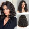 Shoulder Length Black Brown Wigs Women Curly Wavy Wigs Ladies Synthetic Hair Daily Party Cosplay Wig With Bangs Heat Resistant Fiber