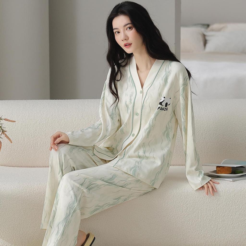 Женская пижама из 100% хлопка с длинным рукавом, 2025: Идеально для осени, зимы и весны, можно носить на улице, домашняя одежда из 100% хлопка в стиле кимоно