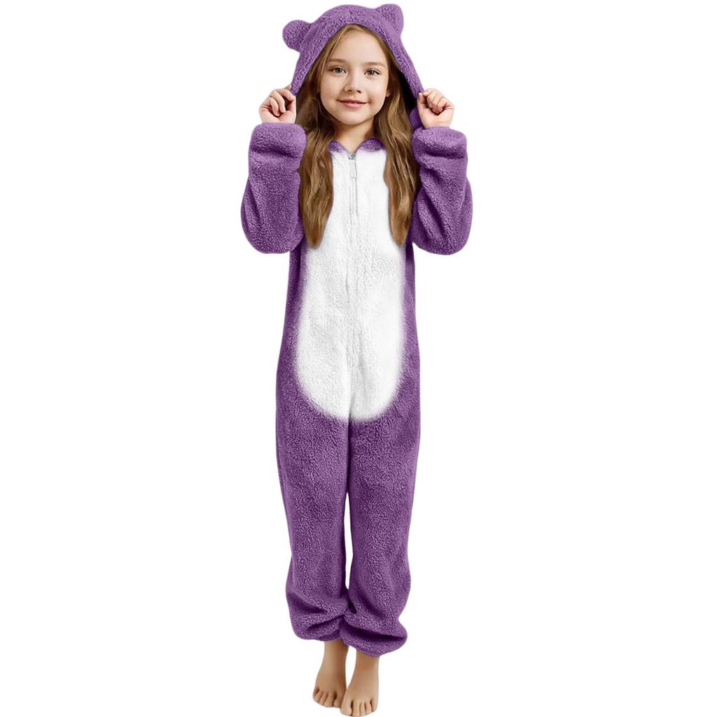 Children's Fashion Colour-Blocked Fleece-Lined Thickened -Eared Fleece Romper