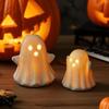 2 Pcs Ceramic Ghost Figurine Light-Up White Ghost Statue Small LED Ghost Halloween Tabletop Sculptures for Indoor Table Tray Shelf Bedroom Decor