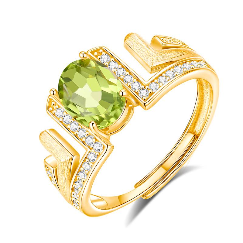 S925 Sterling Silver Adjustable Ring for Women Natural Crystal Stone Inlaid European American Style Jewelry Gift