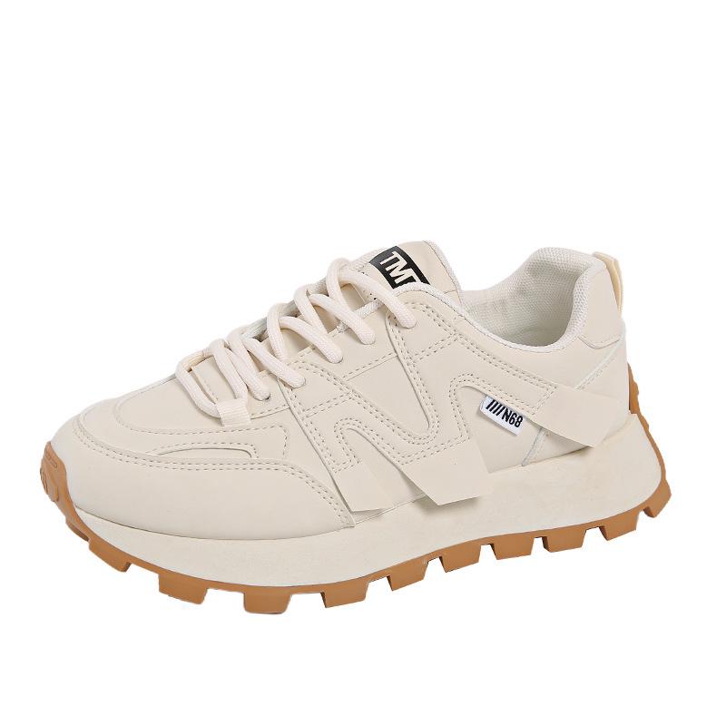 Весна 2025 Женские дышащие белые кроссовки в корейском стиле - Универсальная спортивная повседневная обувь для бега на толстой подошве