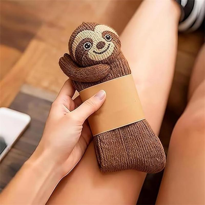 1 Pair [Animal Socks] Sloth Funny Double-Layer Cotton Socks -3D Cute Animal Plush Socks for Themed Parties, Gifts, Casual Attire