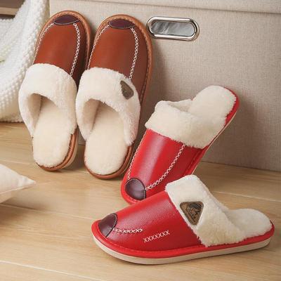Женские зимние водонепроницаемые нескользящие кожаные тапочки с бархатной подкладкой