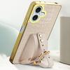 For iPhone 16 Case Crocodile Texture PU Leather+TPU Electroplating Phone Cover Wristband Kickstand - White
