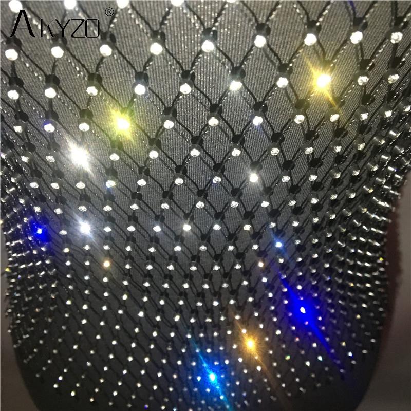 Women's Fishnet Rhinestone Crop Top Summer Sexy Mesh High Elastic Black White Shirt Net See Through Rave Diamond Tank Top