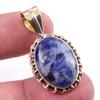 Natural Sodalite Gemstone 925 Solid Sterling Silver Two Tone Pendant 1.25'' O0A10