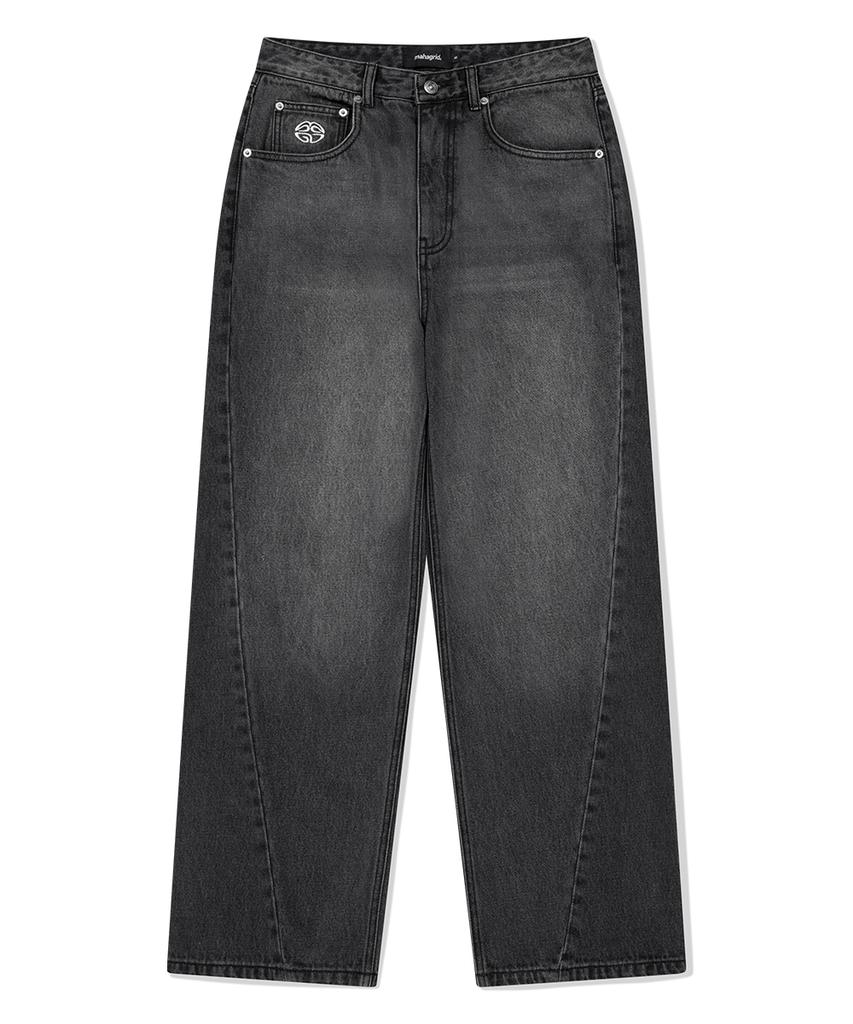 MAHAGRID Back Logo Washed Denim Pant Black(Mg2Ffmd113A)