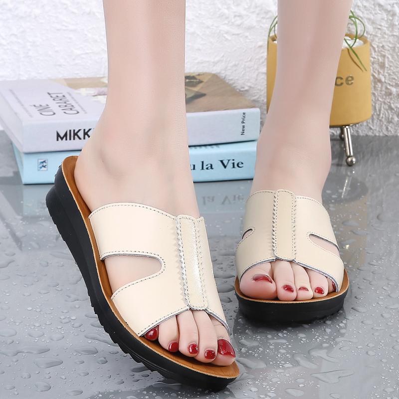 Летние женские сандалии, кожаные однотонные домашние сандалии для дома, сандалии для женщин