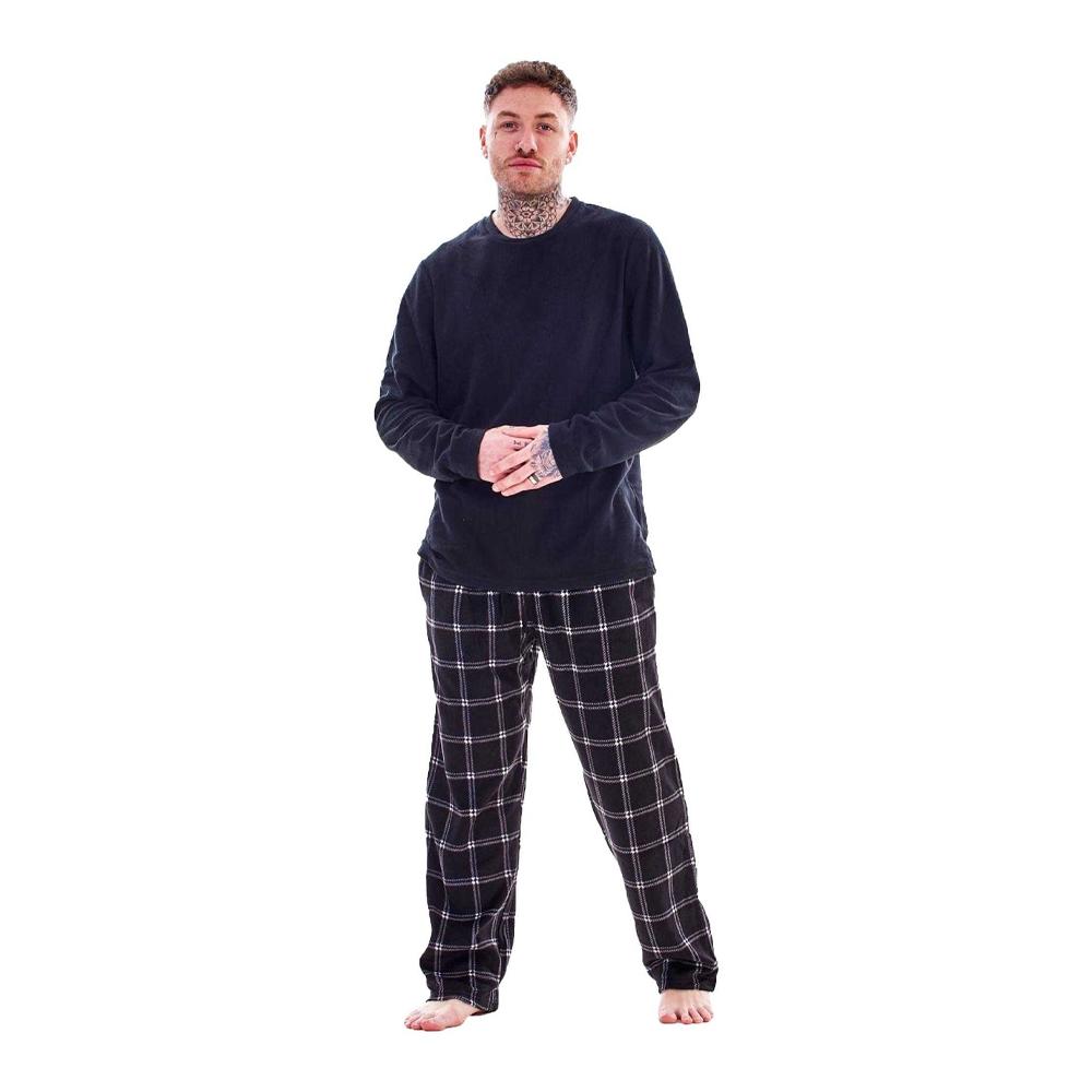 Keanu Mens Checked Microfleece Long Pyjama Set