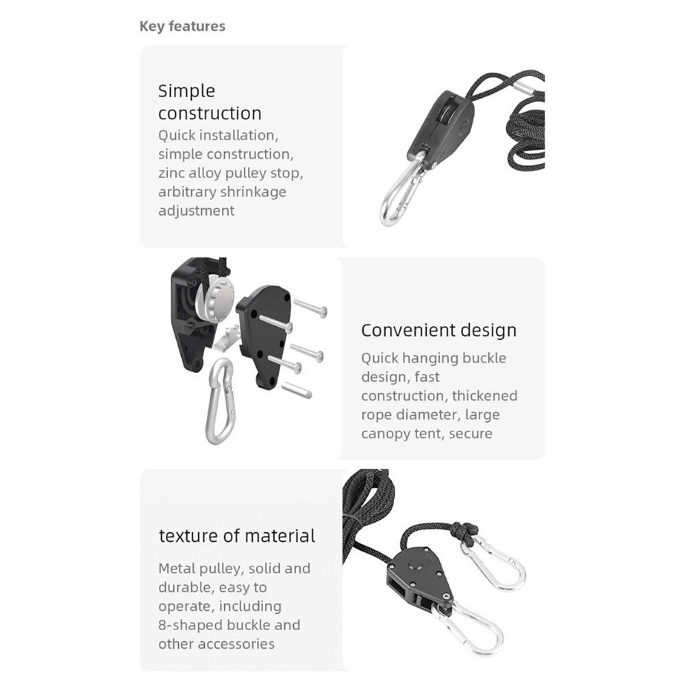 4pcs Awning Wind Rope 8 Inch Adjustable Lanyard Hanging for Tent Fan Grow Plant Lamp Pulley Ropes Pulley Lifting Pulley Hook