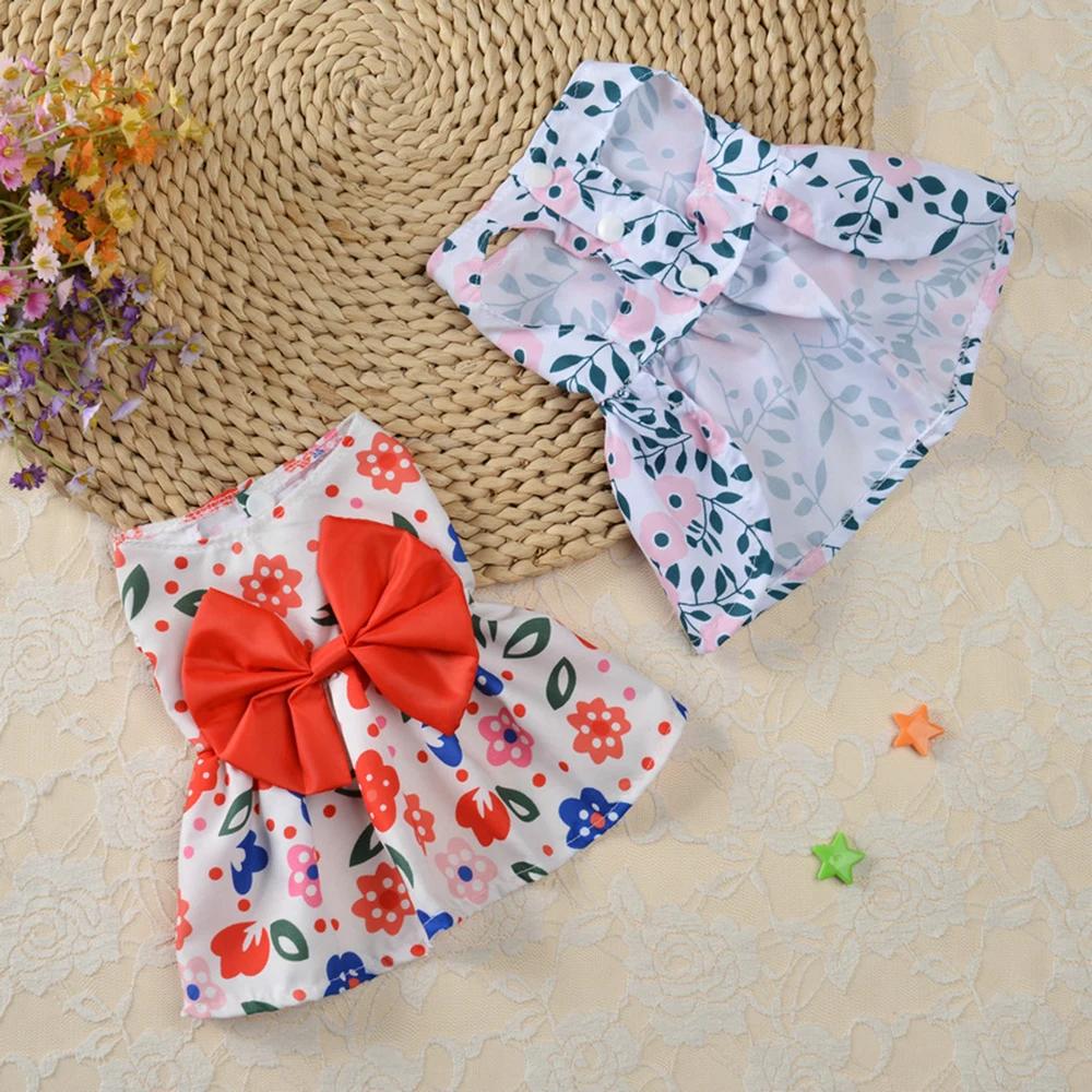 Cute Bow Pet Cat Dress Skirt Summer Flower Print Dog Dresses for Small Dogs Poodle Puppy mascotas Clothes vestidos para perritas