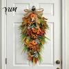 Traditional Christmas Wall Hanging Artificia Fall Teardrop Swag, Autumn Harvest Sunflowers Pumpkins Leaves Berries Door Red Berry Wreath Swag