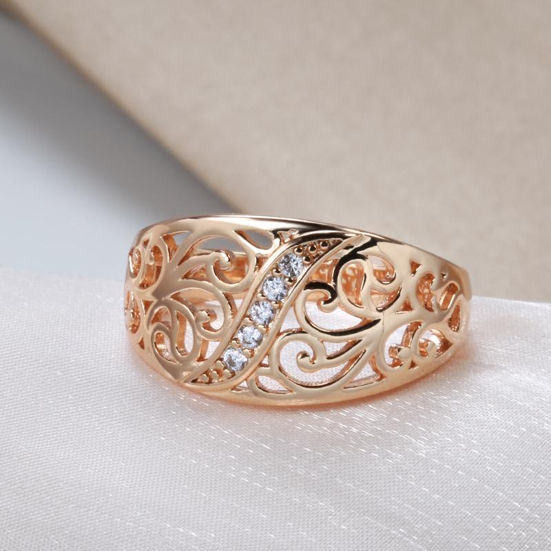 Trend Ring Rose Gold Micro Wax Inlay Natural Zircon Hollow Flower Ring For Women Vintage Wedding Jewelry