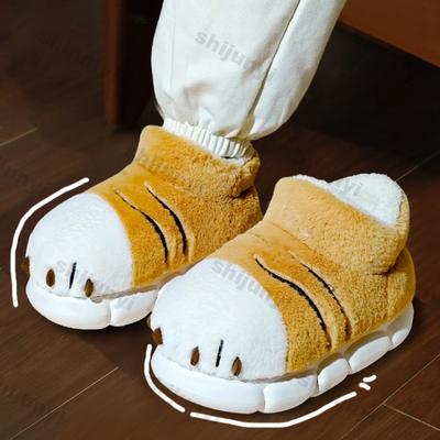 Женские домашние пушистые тапочки, зимние новые нескользящие теплые туфли, милые хлопковые тапочки с тигровыми когтями, парные домашние тапочки из хлопка