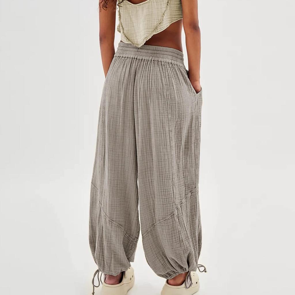 Осенние широкие брюки с высокой талией, однотонные свободные брюки-фонарики, женские плиссированные прямые брюки с эластичной талией для женщин