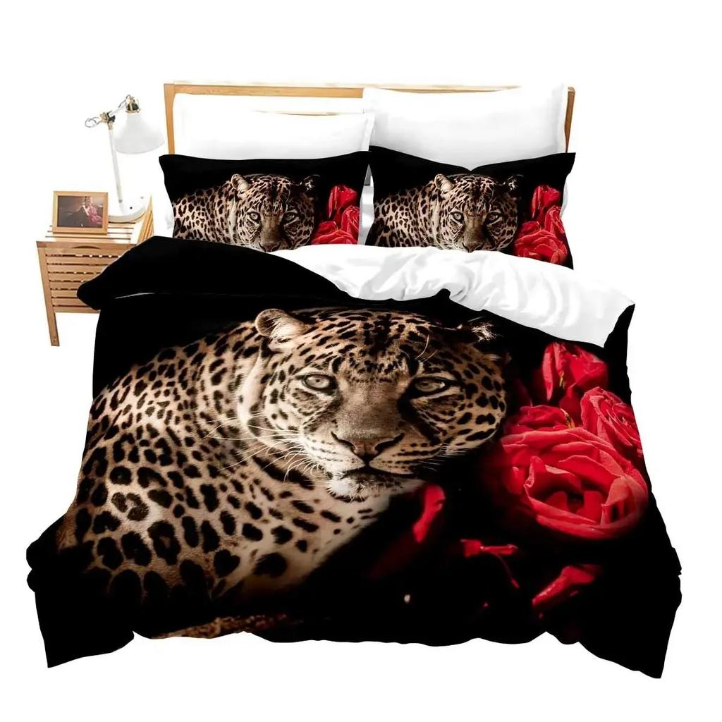 Leopard Print Duvet Cover Set Queen Cheetah Bedding Sets Geometric Comforter Cover African Safari Animal Quilt Cover Room Decor