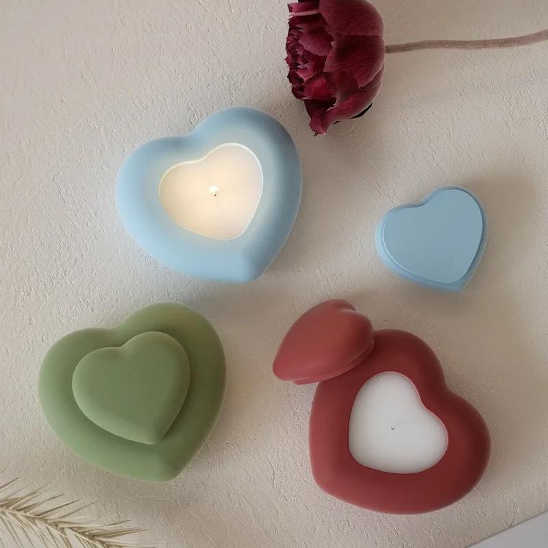 Exquisite Love Ceramic Candle Mold DIY Crystal Dropping Gypsum Storage Can Aromatherapy Candle Cup Candlestick Silicone Mold