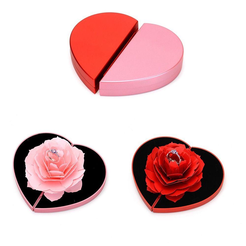 Creativity Jewelry Box Specially Designed Rose Flower Ring Box Ring Box 3d Heart Shape Rotating