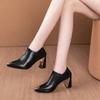 Fashion Sexy High Heels Bare Boots 2024 Fashion Women Shoes Square Black Zip Leather Ladies Shoes Metal Pointed Toe Pump Wedding Shoes