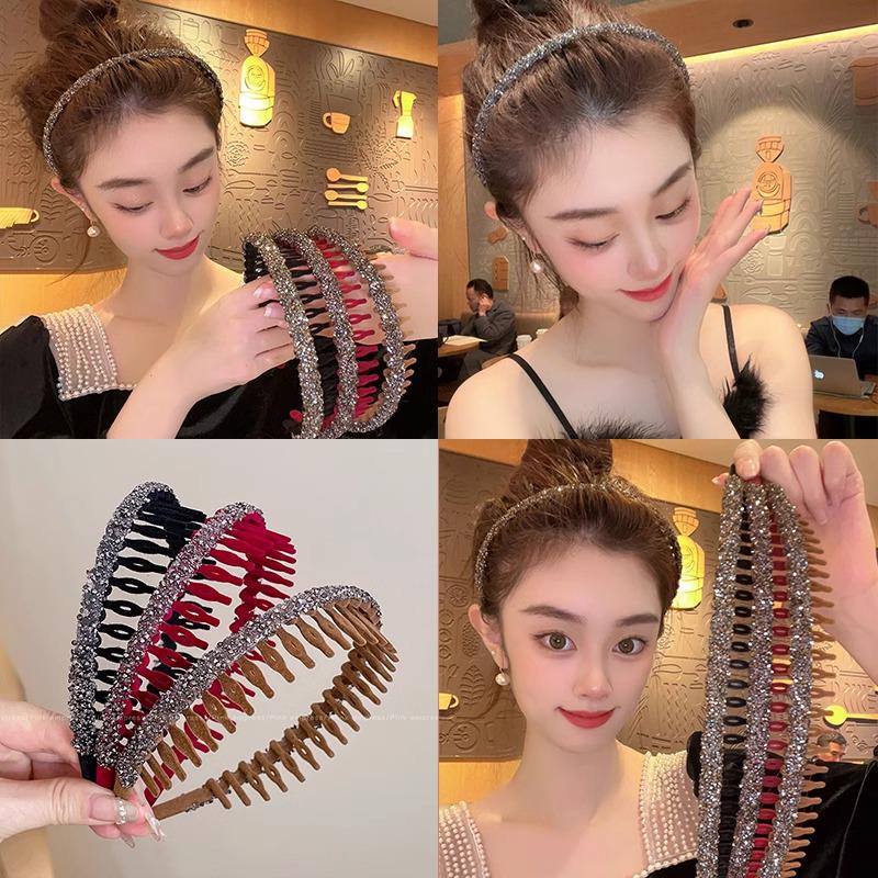 Элегантная бархатная зубчатая нескользящая повязка для волос и резинка для волос со стразами для женщин