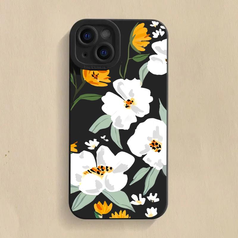Luxury Floral Flower Silicone Phone Case For iPhone 16 15 14 Plus 13 Pro Max 12 11 X XS XR 7 8 16 Plus SE Shockproof Soft Cover