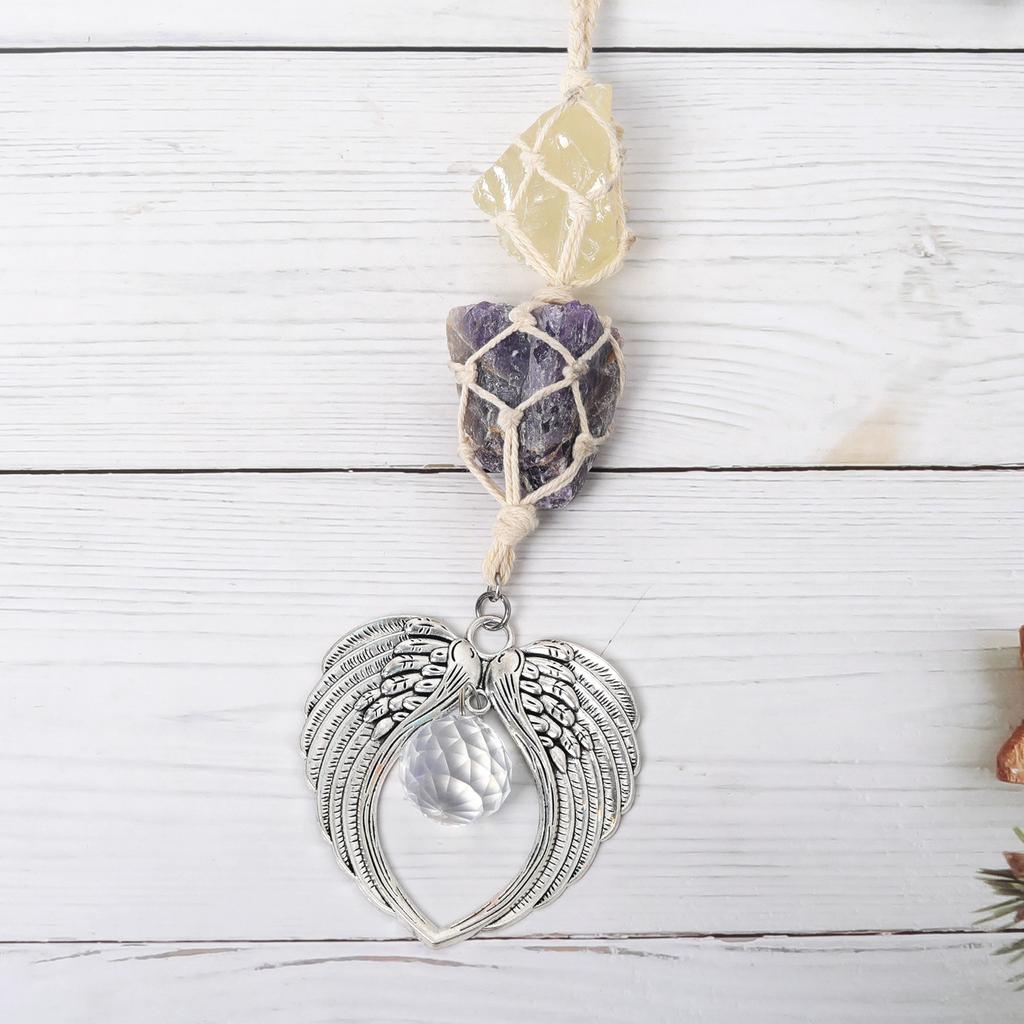 K9 Crystal Sun Catcher Raw Wrapped Rough Angel Wing Crystal Sun Catchers Hanging Moon Suncatche Wind Chime Pendant