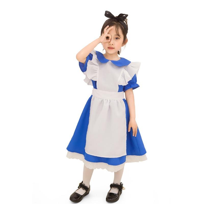 Синий костюм девочки «родитель-ребенок», костюм платья принцессы на Хэллоуин, костюм горничной «Алиса в Стране чудес»