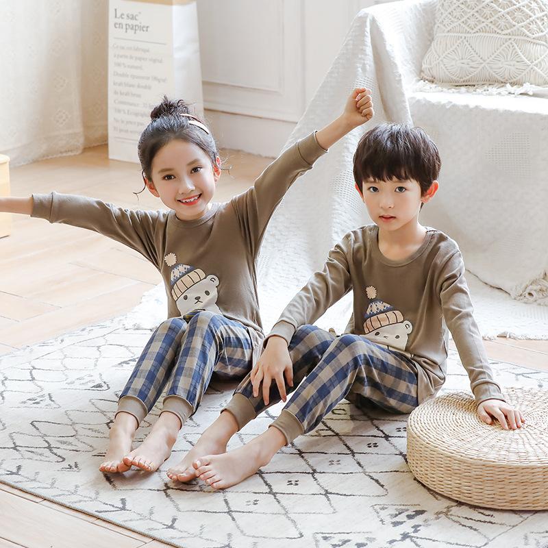 Children's thermal underwear, multi-color cartoon printing, cotton material, two-piece set of boys and girls pajamas in autumn and winter