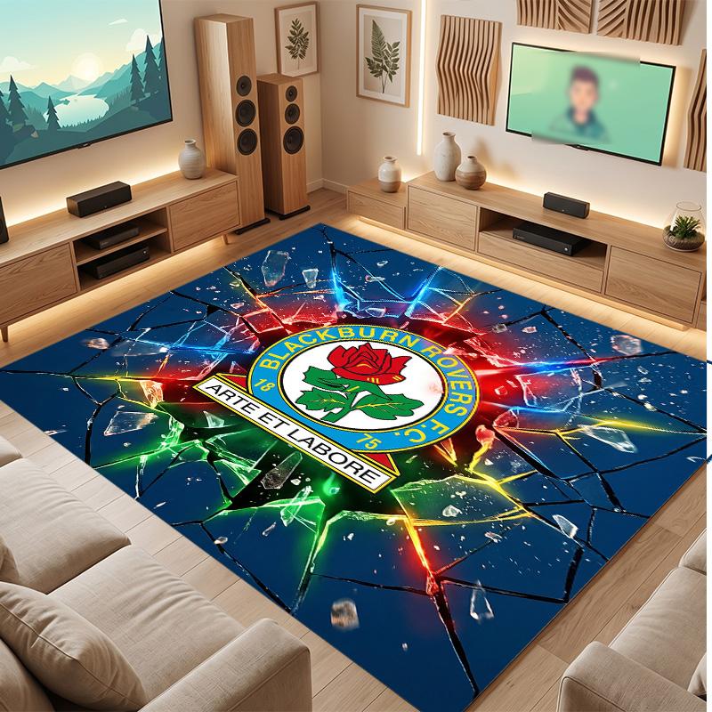Blackburn Rovers Football Print Crystal Velvet Rug, Comfortable Water Absorbent Non Slip Indoor Floor Carpet