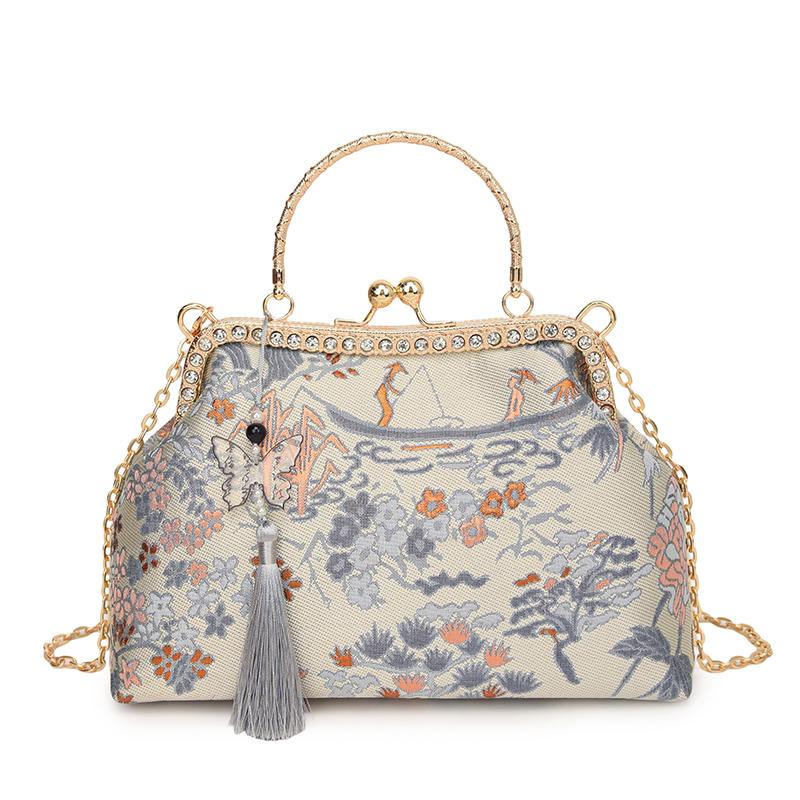 Цветочный клатч для женщин, дизайнерский замок-ракушка с зажимом, ручная работа, кисточки, блестящие сумки, цепочка, сумка-мессенджер на плечо