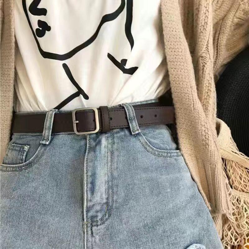 Винтажный черный женский ремень Легкий модный простой материал из ПУ для стильных нарядов