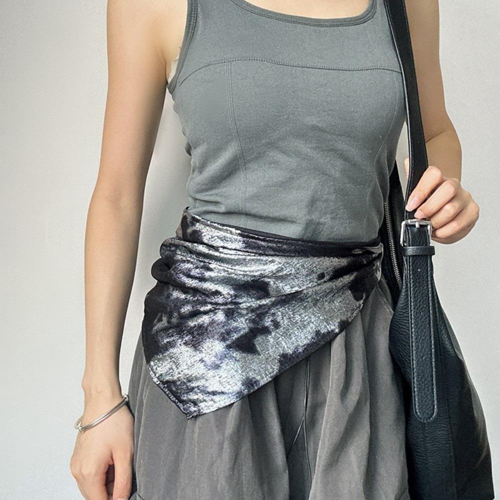 Y2K Liquid Silver Hair Scarf Soft Wrap Punk Bandana Turban Accessories Laser Color Hair Band Girls