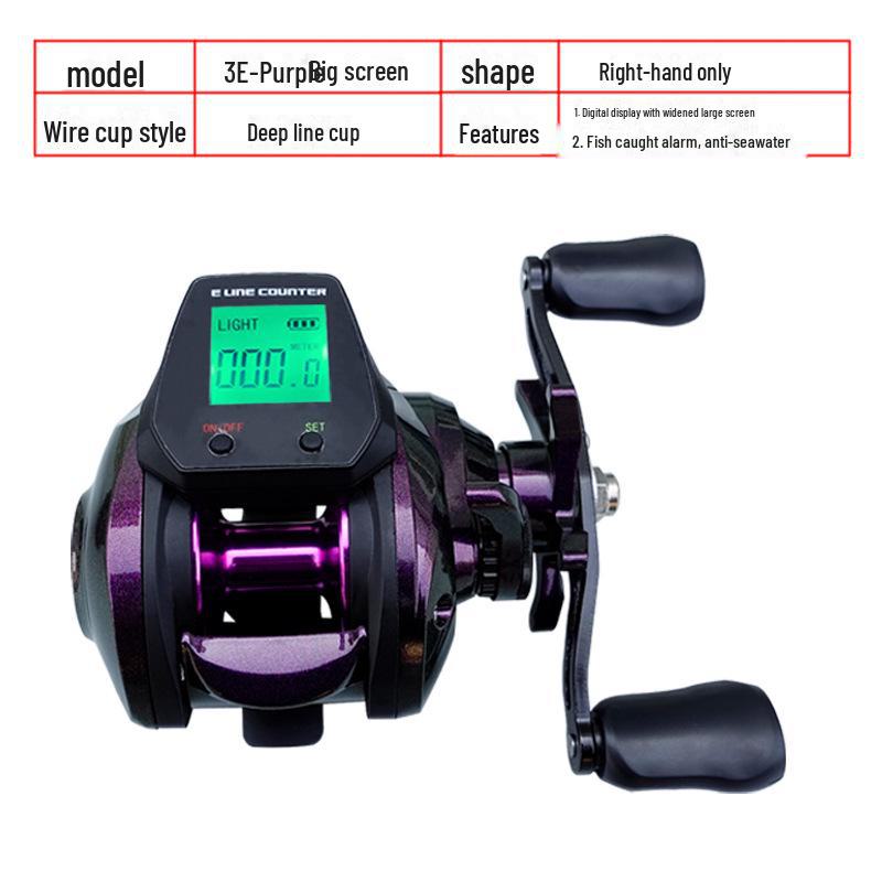 Катушка с каплями воды: Большой цифровой дисплей, водонепроницаемый, сигнализация, правосторонний, глубоководный стакан для ловли с плота.