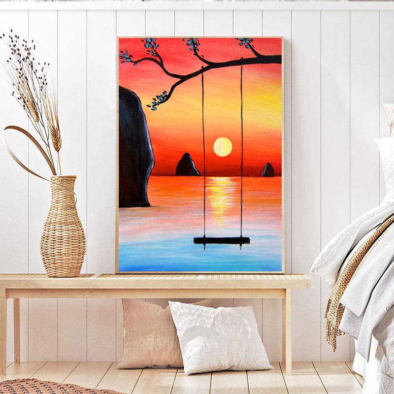 RUOPOTY Картина по номерам, пейзаж заката, рисунок на холсте, ручная роспись, домашний декор, подарок, картина по номерам, наборы для морского пляжа