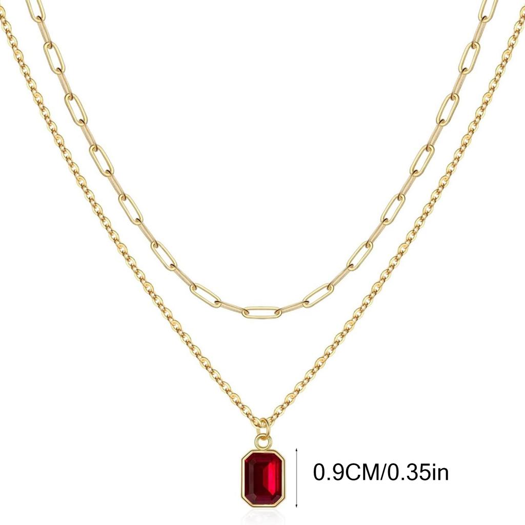 Elegant Double Layer Necklace Featuring December Birthstone And 18k Gold Plating Rectangular Design Neckchain For Women