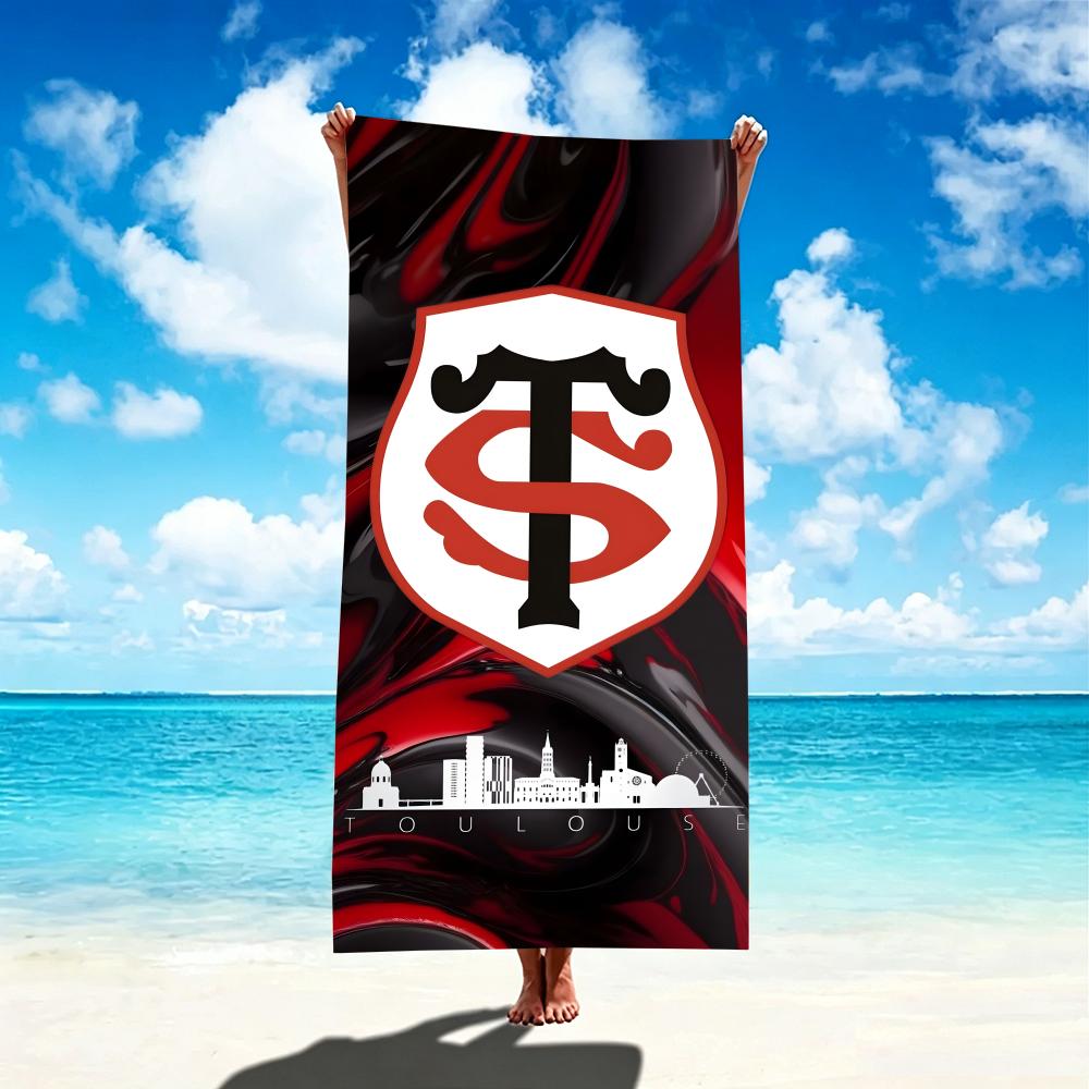 Полотенце S-Stade Toulousain, микрофибра, пляжное, быстросохнущее, не прилипает песок, ультратонкое волокно, супермягкое.