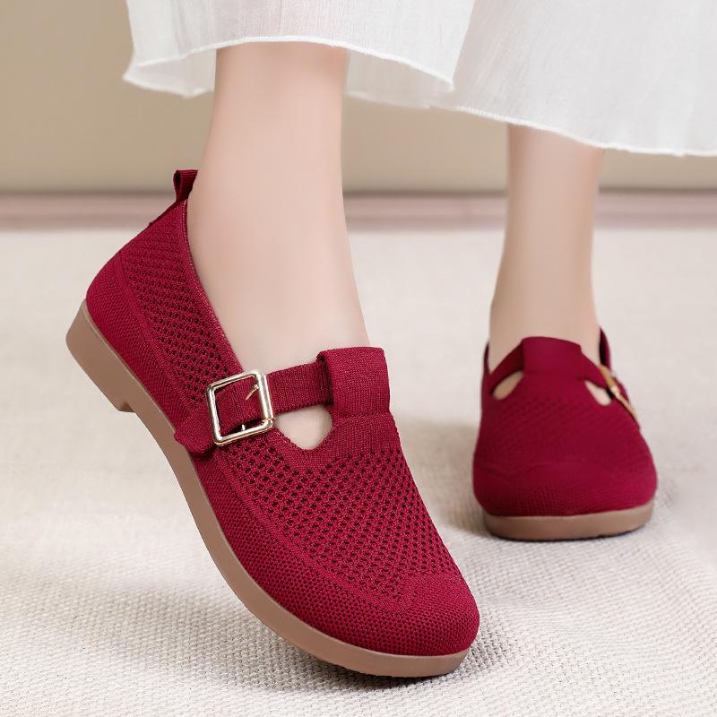 Туфли женские универсальные новые старые Пекинские тканевые туфли полые сетчатые дышащие туфли для мам с мягкой подошвой одна педаль плоские туфли